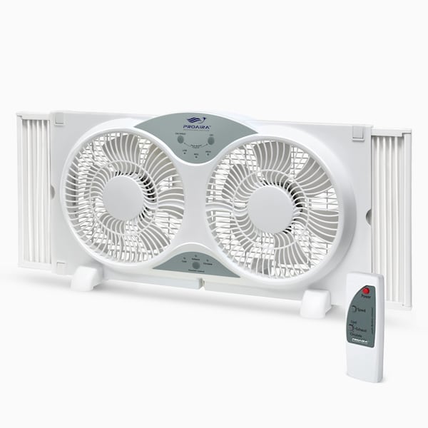 Proaira 9-inch Reversible Twin Window Fan, 3 Speed Control Extendable 23-1/2-inch to 37-inch w/Remote WNFR9W - main